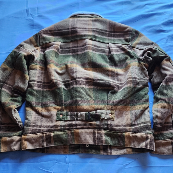 LEVI'S MEN'S PLAID WOOL- BLEND SHERPA-LINED TRUCKET JACKET BROWN/GREEN SZ SMALL - Picture 8 of 13